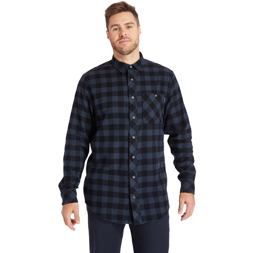 Camisa Timberland Hombre Pro® Woodfort Mid-Weight Flex Flannel Work Azul Marino - Chile HPG-836492